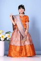 satyamfab Indi Girls Lehenga Choli Ethnic Wear Printed Lehenga, Choli and Dupatta Set (Orange, Pack of 1)