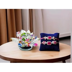 saudeep india feng shui crystal lotus idol for home decor with lumbacouple rakhi set brother bhabhi  lotus for vastu home decorcouple rakhi with gift hamper