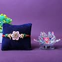SAUDEEP India Rakhi for Brother | Rakhi Gift Combo for Brother - Feng Shui Crystal Lotus Idol Home Decor and Handmade Rakhi for Bhaiya | Raksha Bandhan Gift(Model 02 Bro Rakhi)