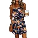 SAUKOLE Summer Dresses for Women Bandeau Strapless Smocked Elastic Waist Sundress Tube Mini Dress with Pockets