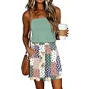SAUKOLE Summer Dresses for Women Bandeau Strapless Smocked Elastic Waist Sundress Tube Mini Dress with Pockets