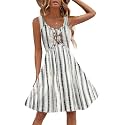 SAUKOLE Summer Dresses for Women Bandeau Strapless Smocked Elastic Waist Sundress Tube Mini Dress with Pockets