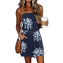 SAUKOLE Summer Dresses for Women Bandeau Strapless Smocked Elastic Waist Sundress Tube Mini Dress with Pockets