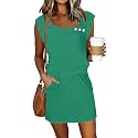 SAUKOLE Summer Dresses for Women Bandeau Strapless Smocked Elastic Waist Sundress Tube Mini Dress with Pockets