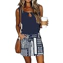 SAUKOLE Womens Summer Causal Loose Sleeveless Crew Neck Drawstring Waist Mini Short Dress with Pockets