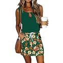 SAUKOLE Womens Summer Causal Loose Sleeveless Crew Neck Drawstring Waist Mini Short Dress with Pockets