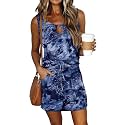 SAUKOLE Womens Summer Causal Loose Sleeveless Crew Neck Drawstring Waist Mini Short Dress with Pockets