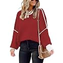 SAUKOLE Womens Sweaters Batwing Sleeve Side Slit Loose Knit Pullover Tops
