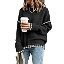 SAUKOLE Womens Sweaters Batwing Sleeve Side Slit Loose Knit Pullover Tops