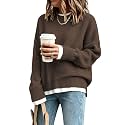 SAUKOLE Womens Sweaters Batwing Sleeve Side Slit Loose Knit Pullover Tops