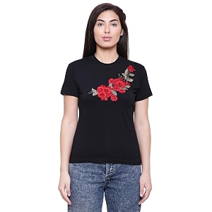 Saundarya Womens Embellished T-Shirt Hosiery Fabric Half