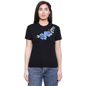 Saundarya Womens Embellished T-Shirt Hosiery Fabric Half