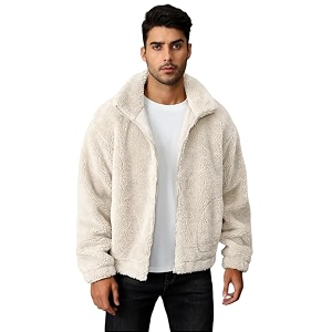 BE SAVAGE Solid Sherpa Oversized Jacket Woolen