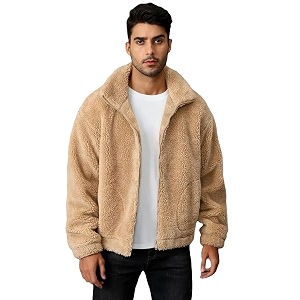 BE SAVAGE Solid Sherpa Oversized Jacket Woolen
