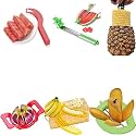 Savani Plastic Fruit Combo of Large Watermelon Cutter & Slicer Corer Server Scoop with Deluxe Apple Cutter, Premium Mango Cutter, Pineapple Cutter and Banana Cutter - Pack of 6 (Multicolor)