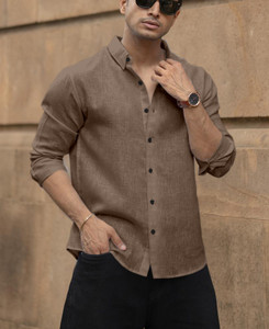 savani taxtile industries Men Solid Casual Brown