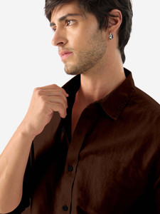 savani taxtile industries Men Solid Casual Brown