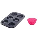 SAVE Carbon Steel Muffin Tray and 6 Silicon Cupcake Liners | Baking Tray for Muffins, Cupcakes, Cakes and More | 6 - Six Molds (6 Mould Tray &amp; 6 Silicone Liners)