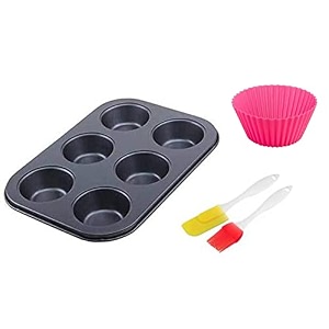 save carbon steel muffin tray  baking tray for muffins cupcakes cakes and more  6 - six molds 6 mould tray amp spatula set amp linera