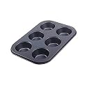 SAVE Carbon Steel Muffin Tray | Baking Tray for Muffins, Cupcakes, Cakes and More | 6 - Six Molds (6 Mould Tray)