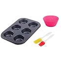 SAVE Carbon Steel Muffin Tray | Baking Tray for Muffins, Cupcakes, Cakes and More | 6 - Six Molds (6 Mould Tray &amp; Spatula Set &amp; Linera)