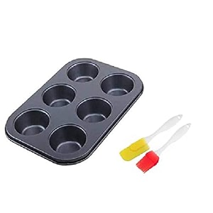 save carbon steel muffin tray and spatula set  baking tray for muffins cupcakes cakes and more  6 - six molds 6 mould tray amp spatula set