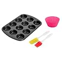 SAVE Carbon Steel Muffin Tray with Spatula Set and Silicon Cupcake Liners | Baking Tray for Muffins, Cupcakes, Cakes and More | 12 - Twelve Molds (12 Mould Tray &amp; Spatula Set &amp; Liners)