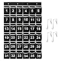 SAVERHO 36 Pockets Black Numbered Classroom Pocket Chart for Cell Phones, Hanging Pocket Chart Storage for Classroom Phone Calculator Holder with 4 Hooks (Black-36pockets)