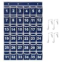SAVERHO 36 Pockets Blue Numbered Classroom Pocket Chart for Cell Phones, Hanging Pocket Chart Storage for Classroom Phone Calculator Holder with 4 Stainless Steel Hooks (Blue-36pockets)