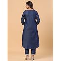 SAVI Womens Blue Denim Embroidered Kurta 