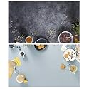 1 Sheet 2 in 1 3D Flat Lay Tabletop Double-Sided Photography Backdrop Photo Studio Flatlay Background PVC Wrinkle-Free for Small Product Shoot (Food Items Pattern)