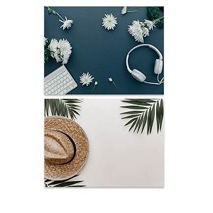 1 sheet 2 in 1 photography backdrop 3d flat lay tabletop double-sided 22x16 photo background pvc wrinkle-free for small products food cosmetics shoot 17-blue base white flowers amp hat