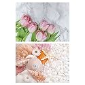 1 Sheet 2 in 1 Photography Backdrop 3D Flat Lay Tabletop Double-Sided 22x16 Photo Background PVC Wrinkle-Free for Small Products Food (#33-Shells Marbles &amp; Flowers)