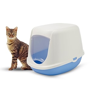savic duchesse toilet home for small cats 18x14x13 inch prevent throwing of cat litter durable lightweight easy to use and reduces odor perfect toilet training aid your cat pale blue