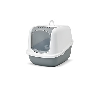 savic nestor jumbo covered cat litter box enclosed hooded toilet with flip up door odor control tray easy clean large litter box house cold grey 26x19x18 inch