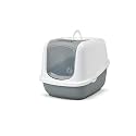 Savic Nestor Jumbo Covered Cat Litter Box, Enclosed Hooded Toilet with Flip Up Door, Odor Control Tray, Easy Clean Large Litter Box House Cold Grey 26x19x18 Inch