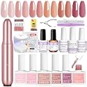 SAVILAND Builder Nail Gel Kit with Nail Drill: Castor Oil Vitamin E Builder Nail Gel in a Bottle 6 Colors 10 ml Hard Gel for Nails Strengthener Extension Gel Mini UV Lamp Nail Glue Gel Home Nail Salon
