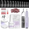 SAVILAND Nail Kit for Beginners, 500 PCS Long Coffin Tips with Drill