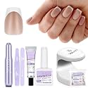 SAVILAND Gel Nail X Kit: 30 Days Wear Nails Press Ons Brown Medium Coffin French Tip Press On Nails 256 Pcs Strong Nail Glue for Press Ons U V Light Electric Nail File Nail Art Tools for Beginners