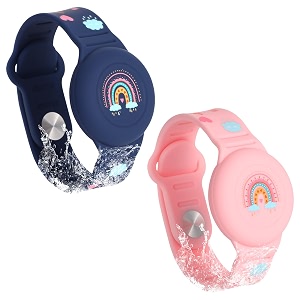 savita 2pcs kids wristband for air tag boho rainbow pattern bracelet for kids toddler elder adjustable watch band kids anti lost for air tag case holder for hiding gps tracker midnight blue pink