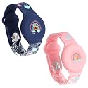 SAVITA 2Pcs Kids Wristband For Air Tag, Boho Rainbow Pattern Bracelet For Kids Toddler Elder Adjustable Watch Band Kids Anti Lost For Air Tag Case Holder For Hiding GPS Tracker (Midnight Blue, Pink)