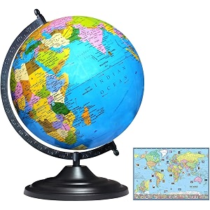 savy globe 12 inch3048 cm with world map black arc and base laminated multicolor map blue ocean for kids school home office table dcor rotating political geography world globe
