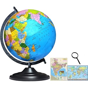 savy globe 12 inch3048 cm with 75 mm magnifier india amp world maps black arc and base laminated multicolor map blue ocean for kids school home office table dcor rotating political world globe