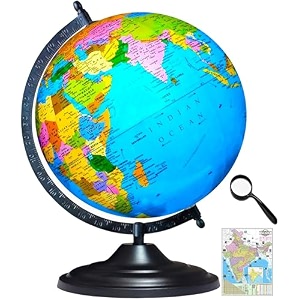 savy globe 12 inch3048 cm with 75 mm magnifier amp india map black arc and base laminated multicolor map blue ocean for kids school home office table dcor rotating political world globe