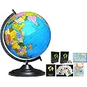 SAVY Globe 12 Inch=30.48 cm with 52 Countries Trump Cards, India &amp; World Maps, Black Arc and Base, Laminated Multicolor Map, Blue Ocean for Kids School Home Office Table Décor Rotating, World Globe