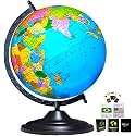 SAVY Globe 12 Inch=30.48 cm with 52 Countries Trump Cards, Black Arc and Base, Laminated Multicolor Map, Blue Ocean for Kids School Home Office Table Décor Rotating, Political, Geography World Globe