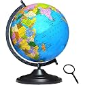 SAVY Globe 12 Inch=30.48 cm with 75 mm Magnifier, Black Arc and Base, Laminated Multicolor Map, Blue Ocean for Kids School Home Office Table Décor Rotating, Political, Geography World Globe