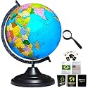 SAVY Globe 12 Inch=30.48 cm with 52 Countries Trump Cards & 50 mm Magnifier, Black Arc and Base, Laminated Multicolor Map, Blue Ocean for Kids School Home Office Table Décor Rotating Globe
