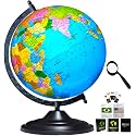SAVY Globe 12 Inch=30.48 cm with 52 Countries Trump Cards & 75 mm Magnifier, Black Arc and Base, Laminated Multicolor Map, Blue Ocean for Kids School Home Office Table Décor Rotating, World Globe