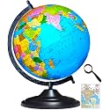 SAVY Globe 12 Inch=30.48 cm with 75 mm Magnifier &amp; India Map, Black Arc and Base, Laminated Multicolor Map, Blue Ocean for Kids School Home Office Table Décor Rotating, Political, World Globe